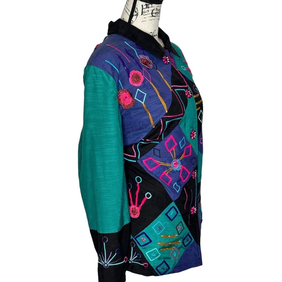 Vintage Maggie Barnes Artsy Boho Jacket Emboridered Crochet Flowers SZ 20WP - Picture 2 of 9